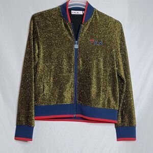 Fila Jacket Womens Small Glittery Metallic Bomber Full Zip Retro 80s Style